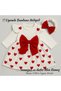 Baby Girl Heart Patterned Dress – Stylish Set with Red Bow and Bandana - 4