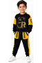 Boy's Life Sweet R Letter Patterned Sweatpants Set with Lettering on the Sleeves and Six Pockets in Yellow and Black Colors - 2