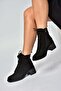 Z555670602 Black Genuine Leather Suede Thick Heeled Women's Boots