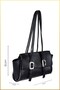 Women's Clamshell Shoulder Bag with Buckle Detail - Black - 2
