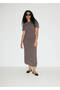 Drape detaylı desenli elbise - 8