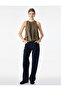 Aerobin Fabric Tie Detail Halter Neck Sleeveless Ruffled Satin Blouse