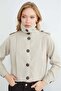 Buttoned Shirt Collar Pleated Trench Coat - 5