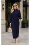 (Dark Blue) Straight Cut Thick Terry Fabric Standing Collar Zippered Knitted Dress (Length 130 Cm.) - 7