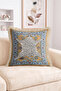 Leopard Skin Silhouette Ethnic Border Pattern Beige and Blue Fringed Throw Pillow Cover - Retro Decorative Throw - 2