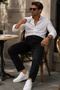 Men's High Waist Jeans with Narrow Leg - Loose Mom Jeans C333-Black - 6