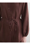 Lcw Modest Brown Women's Shirt Tunic with a Defined Collar and Belted Waist - 3