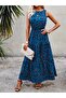 Women's Sleeveless Crew Neck Elastic Waist Patterned Single Jersey Dress - 2