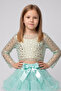 Mint Long Sleeve Starry Girl's Tulle Crop Top