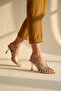 Dafne Gold Metallic Stripe Detailed Pointed Toe Thin Heeled Women's Slippers - 8 cm - 7