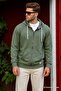 Khaki Green Zippered Hooded Sweatshirt 6161