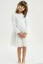 Girl's Long Sleeve Dress with Organza Embossed Floral Skirt Part Tulle Detail 3-7 Years, Ecru - 2