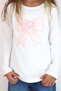 Girl's Long Sleeve T-Shirt with Bow Embroidery and Pearl Detail Tulle, Ages 3-8, Ecru - 4