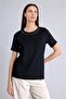 Regular Fit Crew Neck Embroidery Printed Wrinkled Textured Short Sleeve Black T-Shirt H8386Ax26Hs