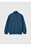 Boy's Navy Blue Embroidered Front Ribbed Pocket Zippered Stand Collar Sweatshirt - 2