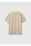 Men's Beige 100% Cotton Logo Crew Neck T-Shirt - 2