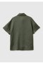 Women's Khaki 100% Linen Off-Shoulder Polo Collar Short Sleeve Blouse - 2