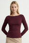 Jerdev Soft Touch Slim Fit Boat Neck Long Sleeve Women's Blouse & Top - Dark Burgundy - 7