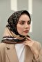 Beige 100% Twill Silk - Ring Pattern, Brown Planting, 90X90 Scarf : Hand Stitched - 5