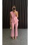 Women's Buttoned Vest and Trousers Set Pink Office Combination