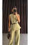 Gold Button Detailed Sleeveless Vest and Pants Set with Belt Accessory - 5