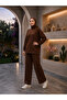 Women's Islamic Clothing Modal Fabric Crew Neck Tunic Top and Bottom Set Brown - 7
