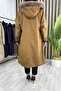 Sena Mont Bondit Fabric Women's Camel Waist Drawstring and Hooded Full Zipper Coat - 4