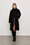 Women Black Long Lined Melton Coat / Collection