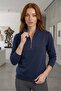 Women's Relax Fit Comfortable Cut Cotton Soft Textured 3 Thread Fleece Inside Half Zipper Navy Blue Stand Collar Sweatshirt - 2
