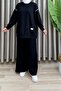 Roza Takim Crystal Fabric Black Women's Loose Cut Pants Hijab Bottom Top 2-Piece Set - 3