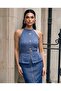 Imported Lace and Denim Fabric Belt and Zipper Detailed Lined Special Design Midi Dress - 3