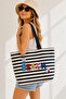 Beach Punch Embroidered Zippered Large Women's Beach Bag - 4
