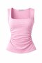 Straight Square Neckline Strappy Gathered Fitted/Fitted Stretch Knitted Blouse - 3