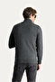 Mock Neck Zippered Regular Fit Striped Knitwear Cardigan - 4