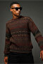 Crew Neck Oversize Patterned Wool Knitwear Sweater