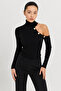 Women's Black One Shoulder Open Ribbed Knit Fisherman Blouse - 6