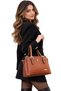Women's Faux Leather Hand and Shoulder Bag with Gold Accessories, Multi-Compartment Stylish Daily Bag - 2