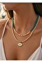 Turquoise Beads and Cube Beads Eye Detail Summer Necklace (Double Necklace Trendy Necklace) - 2
