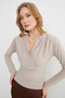 Shoulder Shoulder Pad Piece Double-Breasted Collar Blouse - 6