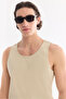 Men's Beige Sleeveless Basic Ribbed Regular Fit Undershirt B001058 - 2