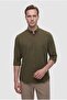 Slim Fit Khaki Button Collar 100% Cotton Summer Flared Linen Look Shirt