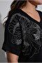 Women's Plus Size Short Sleeve V-Neck Stone Printed Viscose Blouse 2041-26 - 2