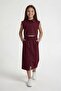 Burgundy Zero-Sleeve Crop Top and Slit Detailed Skirt Set for Girls 24006 - 3