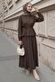 Lace-Up Shirt and Skirt Bitter Brown Set - 3