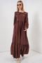 Women's Baby Collar Long Hijab Dress 2592 - Brown - 4