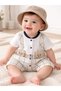 Baby Boy Jumpsuit with Shorts, Summer Cotton, Stylish Straps and Teddy Bear Detail - 2