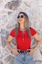 Red Short Sleeve Buttoned Blouse