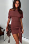 Off-Shoulder Draped Belted Mini Dress - 3