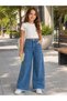 26904-26 Girls' Denim Pants Wide Leg Stone Detailed Tasseled Leg Casual Comfortable Jeans