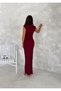 Women's Lycra Glitter Fabric Side Slit Long Dress Stylish Sleeveless Evening Dress - Burgundy - 2